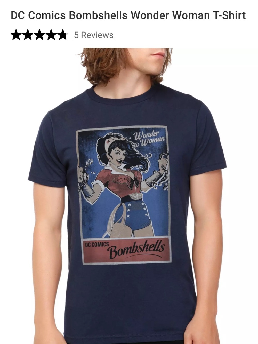 DC Comics Bombshells Wonder Woman Tee - Navy Blue with Red & White Graphic